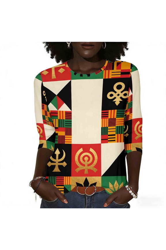 Black History Shirts for Women African American T-Shirt Pride Celebration Shirt Blouse 3/4 Sleeve Crewneck Tshirt Tops Multicolor Large