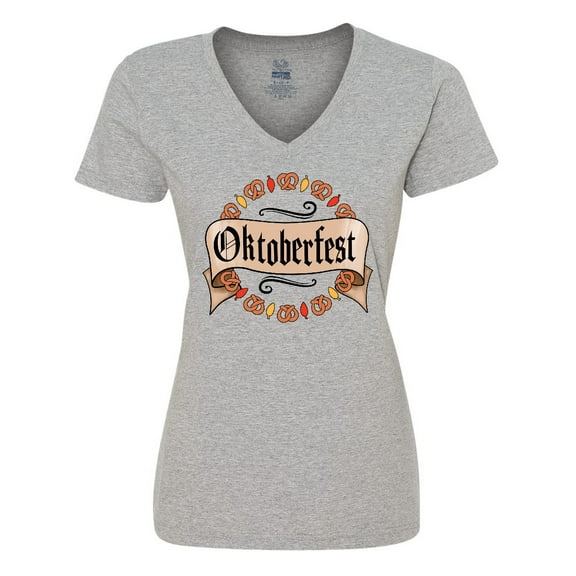 Inktastic Oktoberfest pretzels and leaves Women's V-Neck T-Shirt