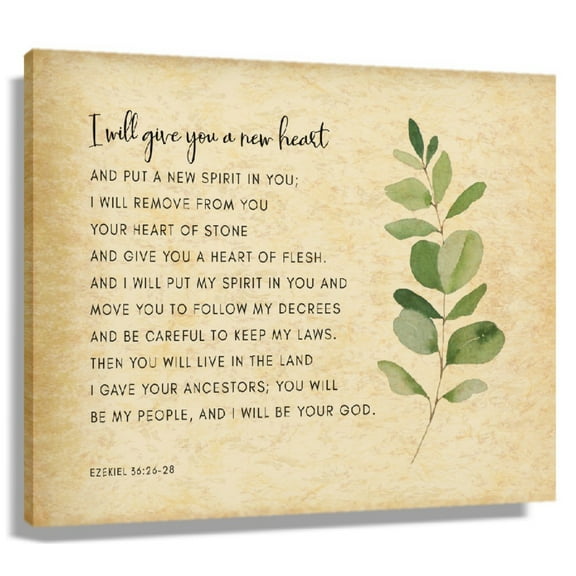 Vintage Leaves Wall Art Ezekiel 36 26-28 Wall Art Bible Verse Poster Room Decorative Paintings Canvas For Office Framed 20x30 in
