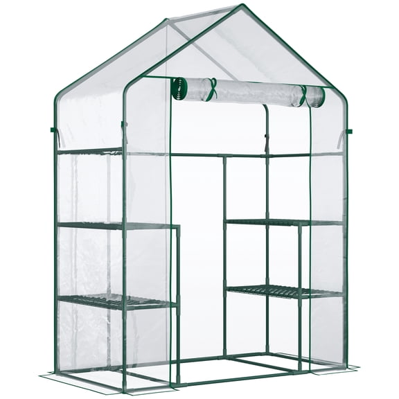 5' x 2.5' x 6.5' Mini Walk-in Greenhouse Kit, Portable Green House with 3 Tier Shelves, Roll-Up Door, and Weatherized Plastic Cover for Backyard Garden, Clear
