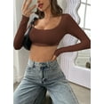 thumbnail image 6 of Women's Slim Fit Crop Tops Long Sleeve Scoop Neck Solid Color Stretchy T-Shirt Workout Tops, 6 of 8