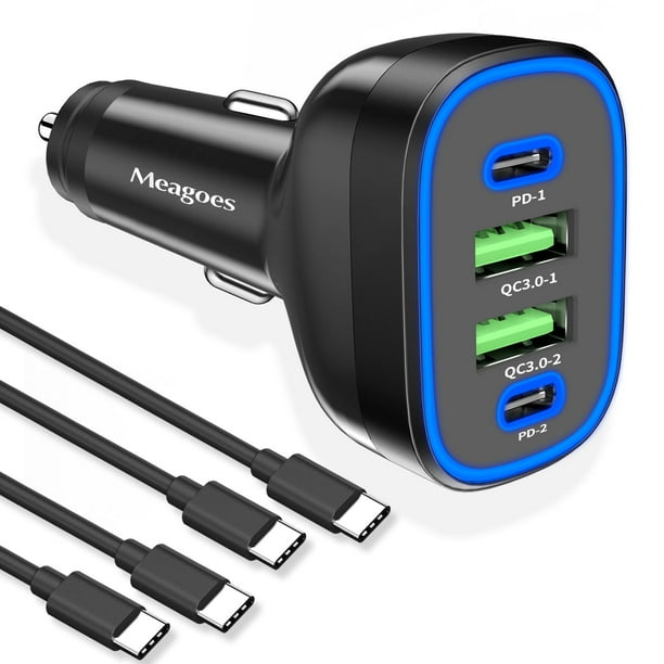Cargador de coche Meagoes de 72 W y 4 puertos USB C Super Fast para iPhone