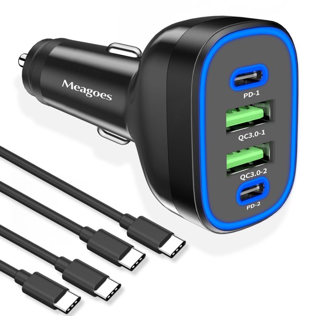 Cargador de coche Meagoes de 72 W y 4 puertos USB C Super Fast para iPhone