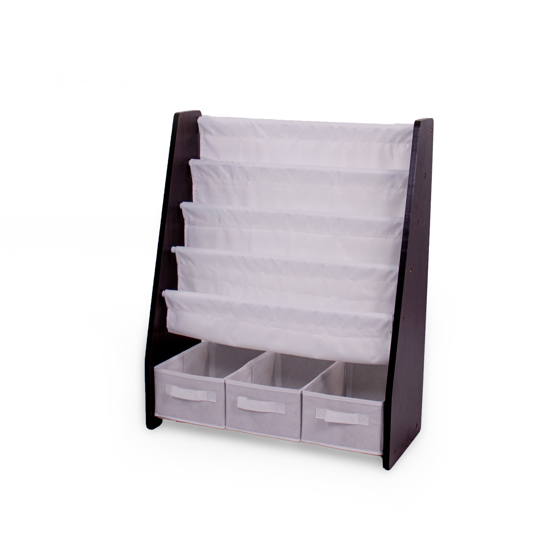 Humble Crew Kids Bookshelf 4 Tier Book Storage and Fabric Bin Organizer, Espresso/White