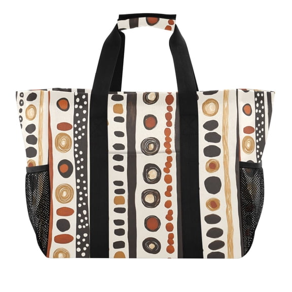 FORMRS Tote Bag for Women Large Capacity Canvas Travel Foldable Carry On Shopping Handbag, Black Abstract Dots