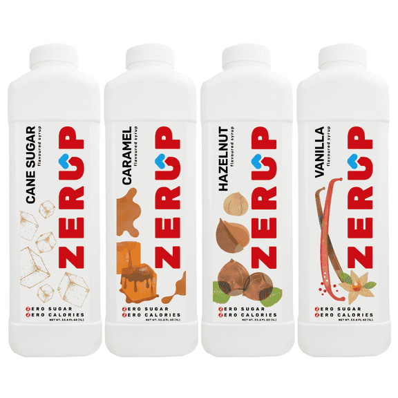 Zerup Zero Sugar Coffeehouse Syrup Sugar-Free, Zero Calories Pack of 4 33.8 Oz (1L)