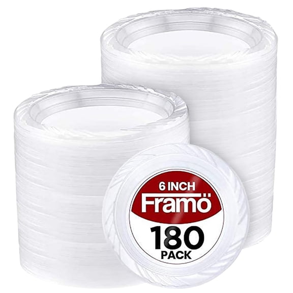 FRAMO Disposable Clear Plastic Dessert Plates AFN16 Inch (180 Pack) Microwaveable Small Plastic Plates In Bulk for Parties. Catering. BBQ, Travel