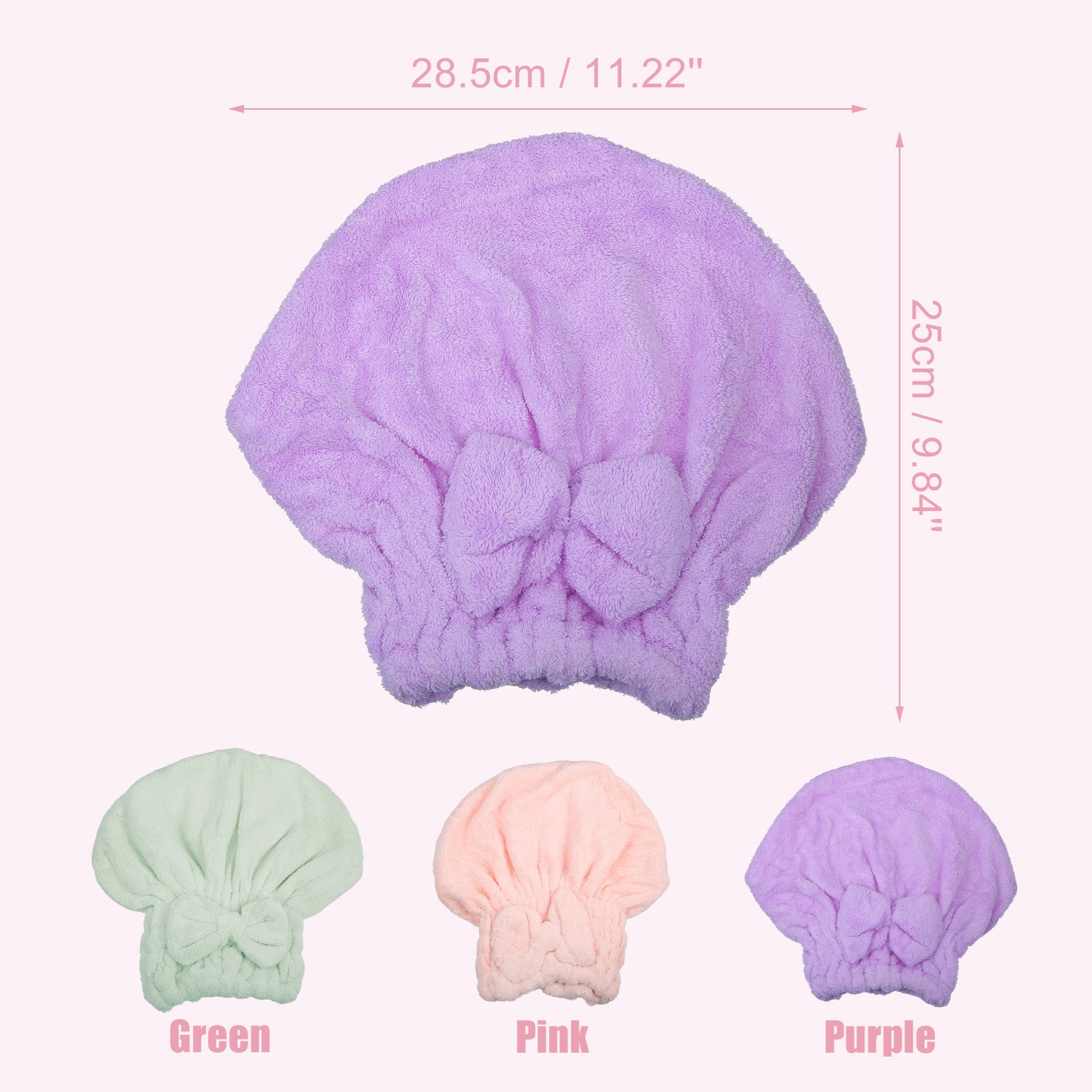 Unique Bargains Coral Fleece Hair Drying Towel Dry Cap 2 Pcs Purple Green