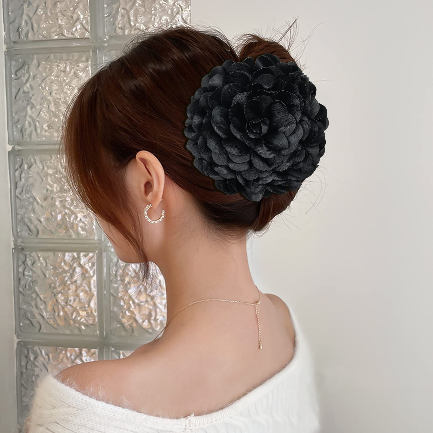 4 Pack Big Large Satin Rose Floral Flower Plastic Hair Claws Clips Bow Barrettes Clamps Bun Chignon Updo Holders Hair Accessories for Women Girls