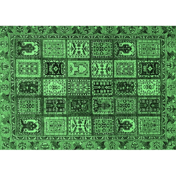 Ahgly Company Indoor Rectangle Abstract Emerald Green Modern Area Rugs, 7' x 10'