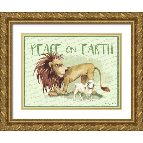 Phillips, Anita 24x19 Gold Ornate Wood Framed with Double Matting Museum Art Print Titled - Lion and Lamb Cartoon