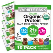Organic Vegan Protein Powder Variety Pack, Five Flavors, No Added Sugar, 1.62 oz, 10 pack