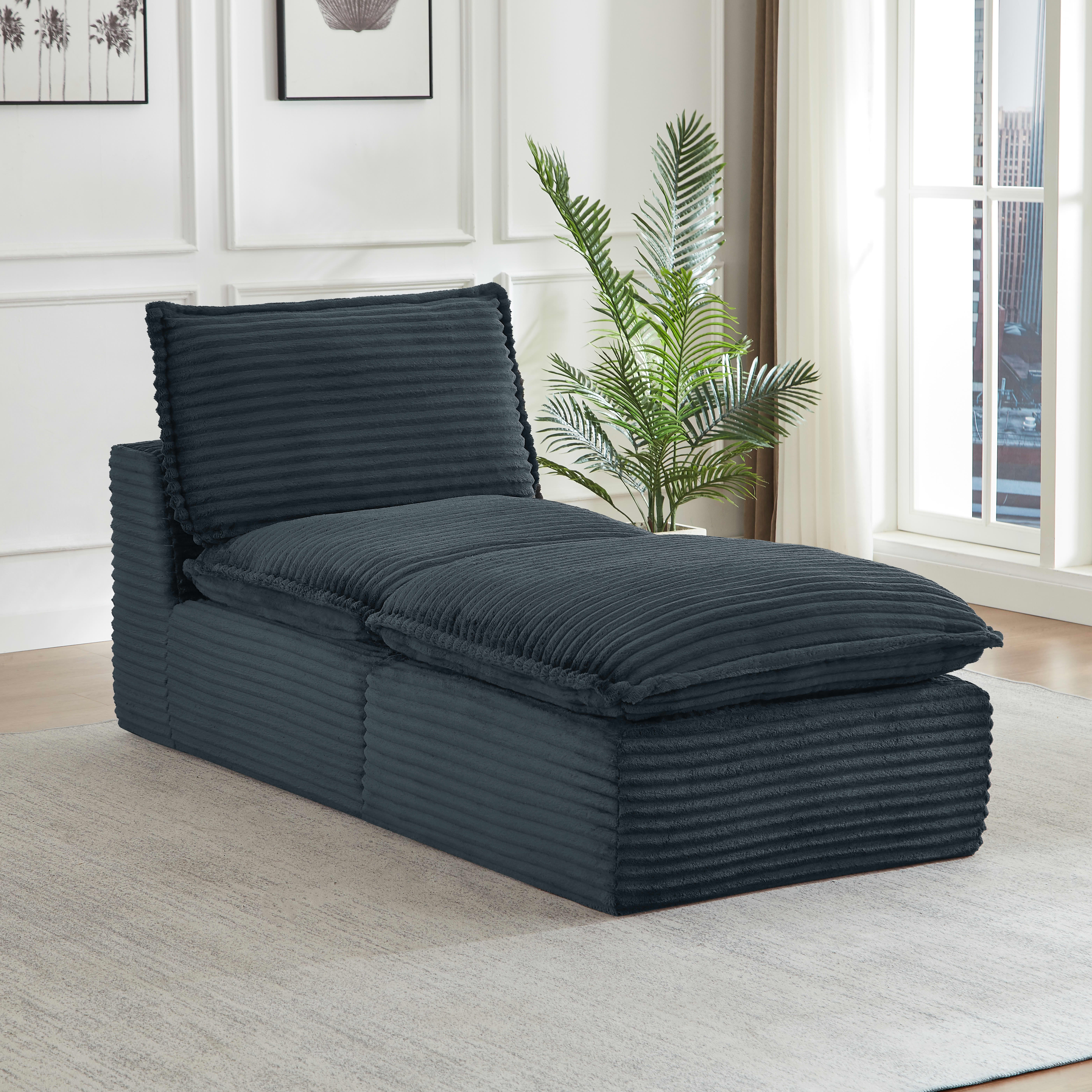 MAYEERTY Corduroy Boneless Loveseat, Soft Convertible Chaise Lounge for Living Room, Dark Gray