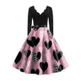 thumbnail image 4 of Valentine Day Dress for Women Long Sleeve V-Neck Cocktail Dresses with Belt 3D Love Heart Printing A-Line Dress Pink L, 4 of 4