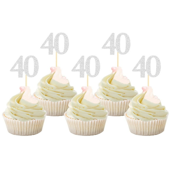 Cupcake Toppers Sotpot para fiesta de 40 cumpleaños, 30 unidades, color plateado