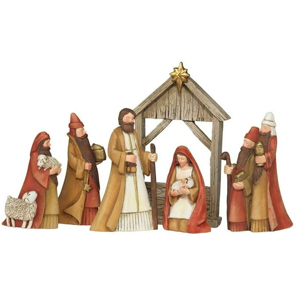 Dicksons Nativity Gold Toned 4 inch Resin Stone Christmas Holiday Figurines Set of 6