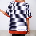 thumbnail image 4 of Conairie Womens Short Sleeve Shirts Casual Stripe Loose Crew Neck T Shirts Fashion Elegant Breathable Basic Work Tee Vacation Clothes Blue L, 4 of 6