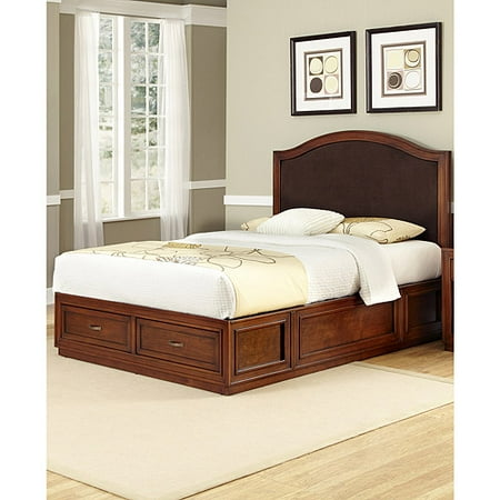 Home Styles Duet Platform King Bed with Camelback Brown Microfiber Inset, Rustic Cherry