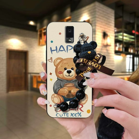 LYM-Phone Case For BLU View3/B140DL, Black pearl pendant Dirt-resistant Back Cover Simplicity Skin-friendly feel Bear bracelet silicone Waterproof Cartoon protective case cute soft case