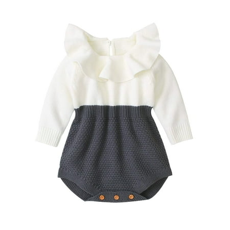 

Frobukio Baby Girls Knitted Ruffle Long Sleeve Romper