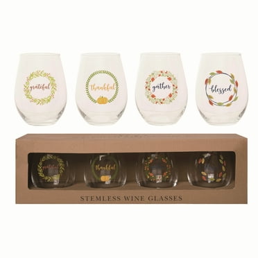 Transpac Glass 15 in. Multicolor Harvest Stemless Glasses Set of 4