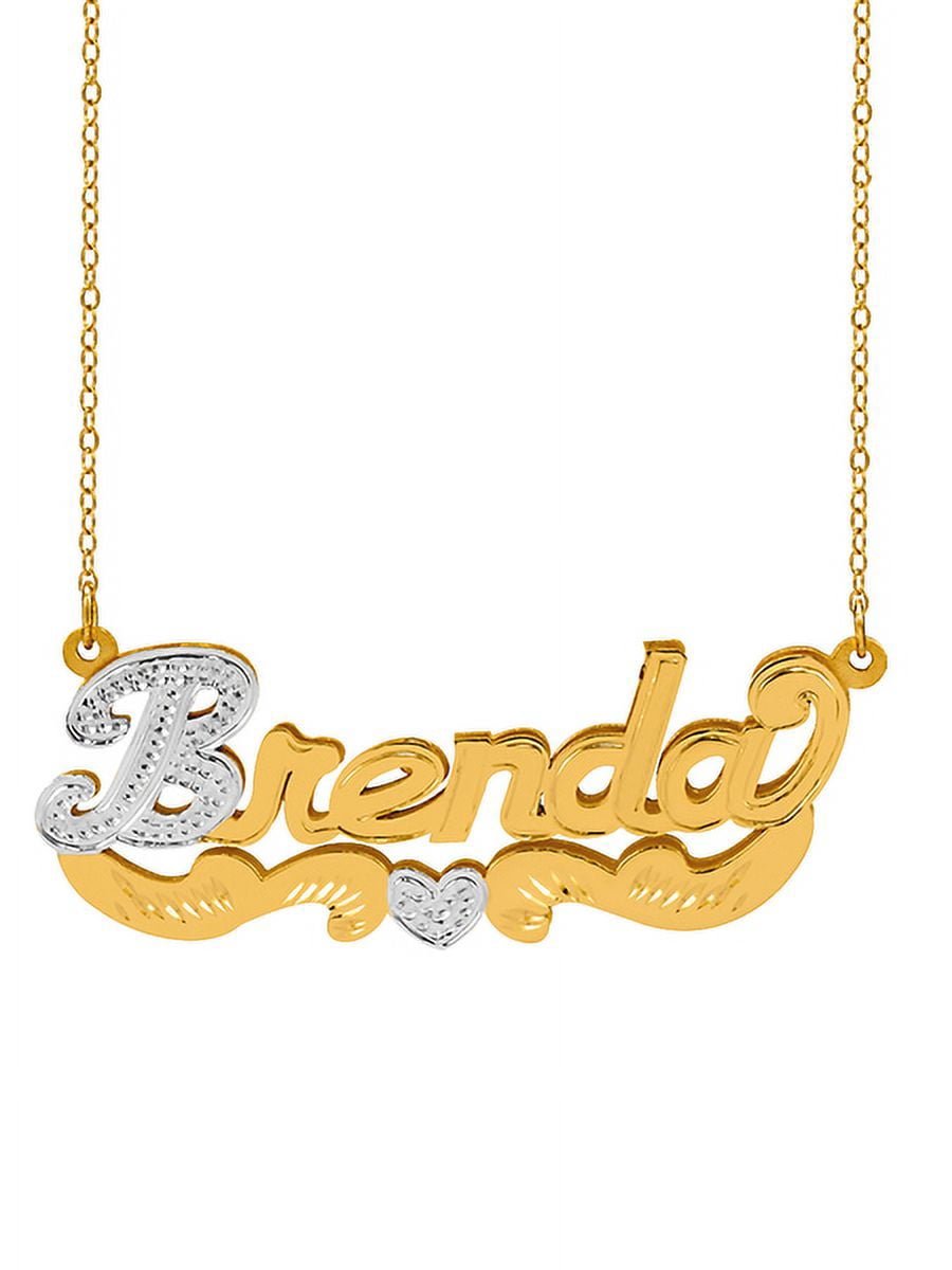 Personalized Name Necklace with Beading and Rhodium on First Initial and Heart on Tail