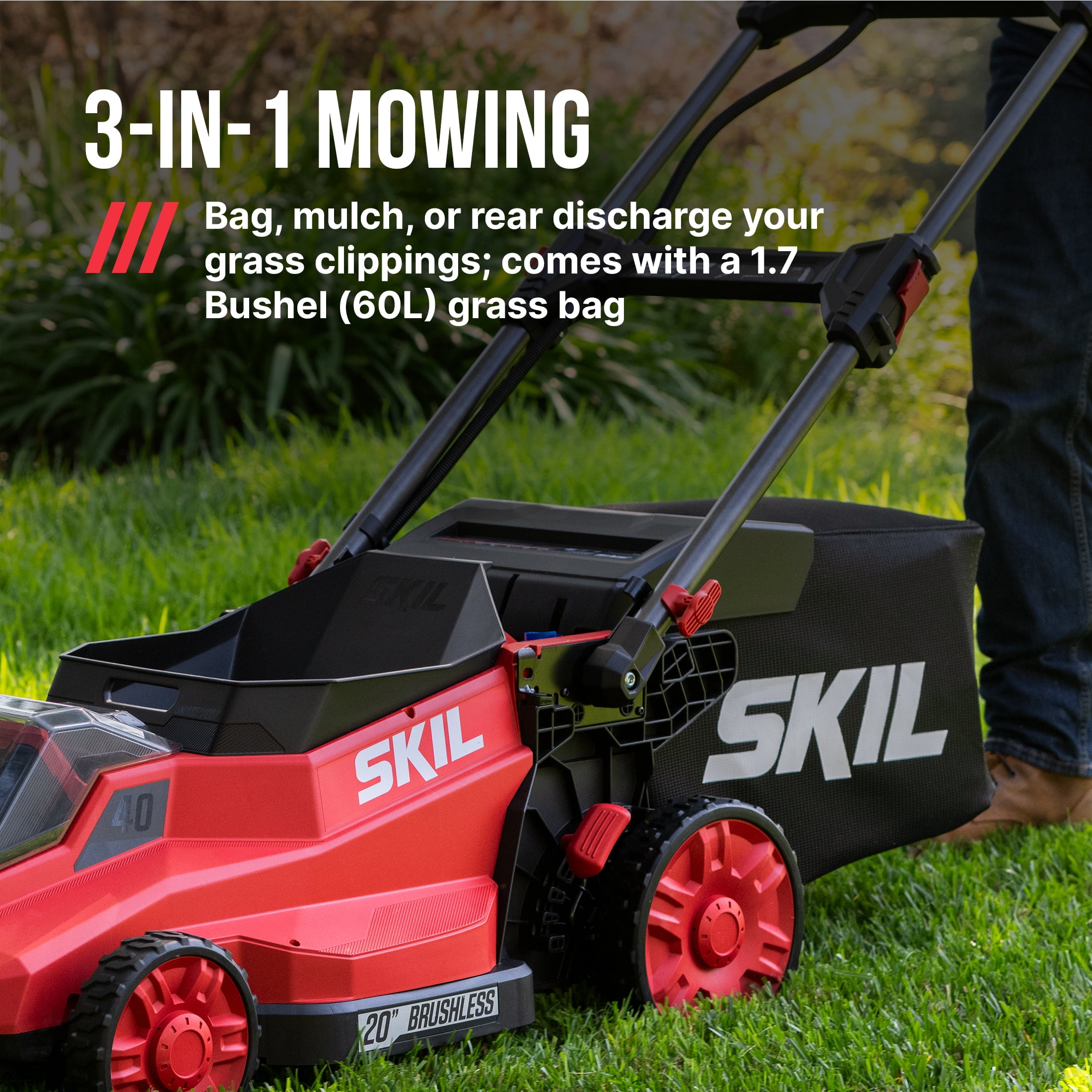 SKIL PWR CORE 40V Brushless 20-Inch Push Mower Kit with Smart Caddy, 7.5Ah Battery and 150W Charger, PM2010C-16