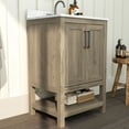 thumbnail image 3 of Merrick Lane 24 Inch Bathroom Vanity with Ceramic Sink, Carrara Marble Finish Countertop, Storage Cabinet with Soft Close Doors and Open Shelf in Brown, 3 of 12