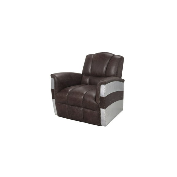 HomeStock Baroque Bonanza Accent Chair in Retro Brown Top Grain Leather & Aluminum