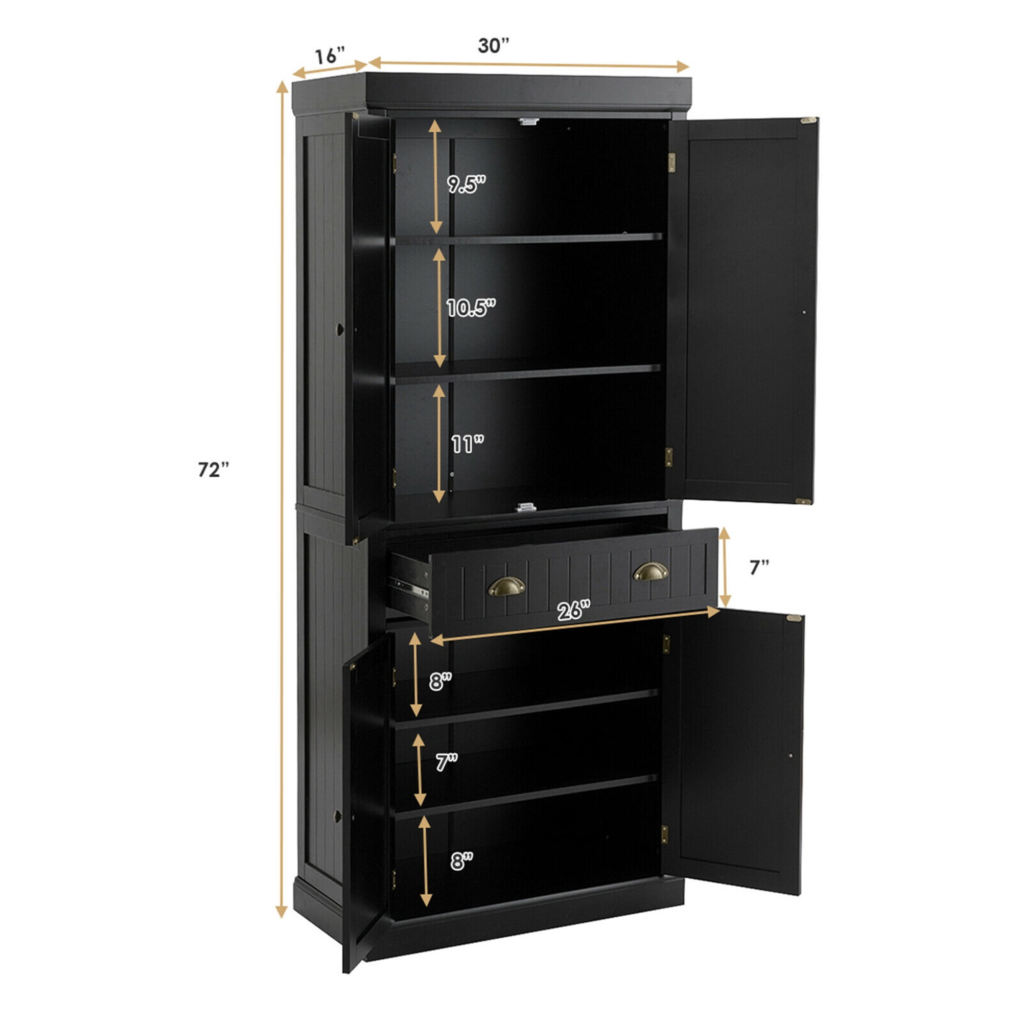 Giantex Kitchen Pantry Cabinet, Freestanding Adjustable Cabinet w/Doors for Dining Room, Living Room or Bedroom, Black