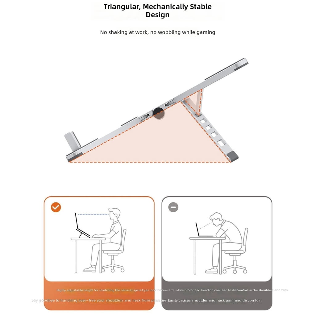 Ergonomic Aluminum Laptop Stand For 17inch Notebooks Tablets Phones Portable
