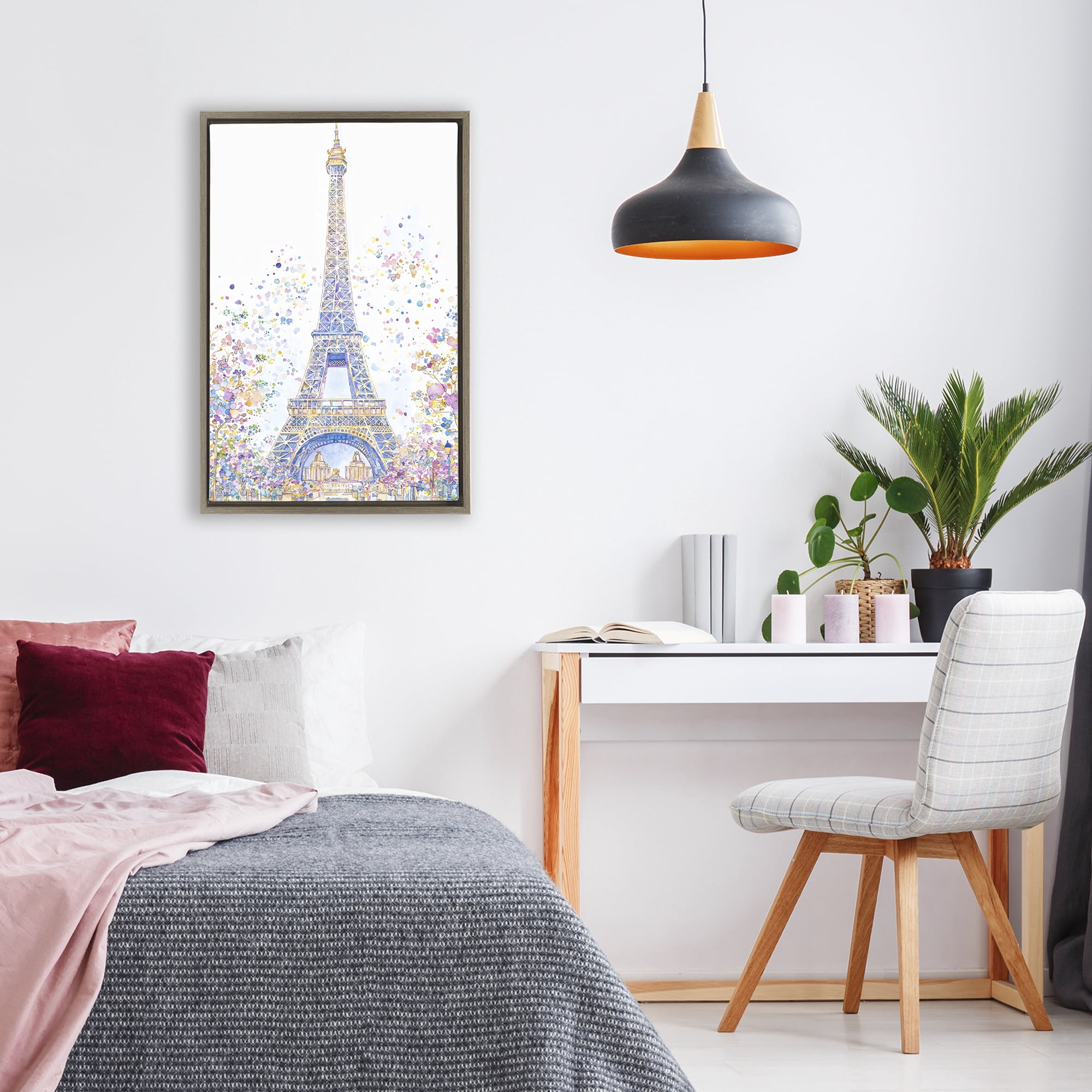 Stupell Industries Colorful Eiffel Tower Brown Framed Floater Canvas Wall Art, design by Creative Studio