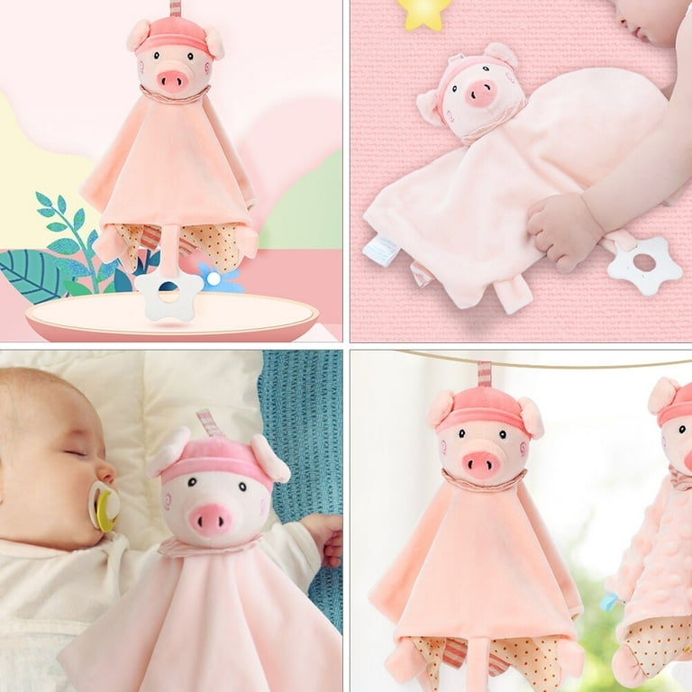 Stuffed Pig Animal Security Blankets with Tags Baby Soothing Sensory Blanket