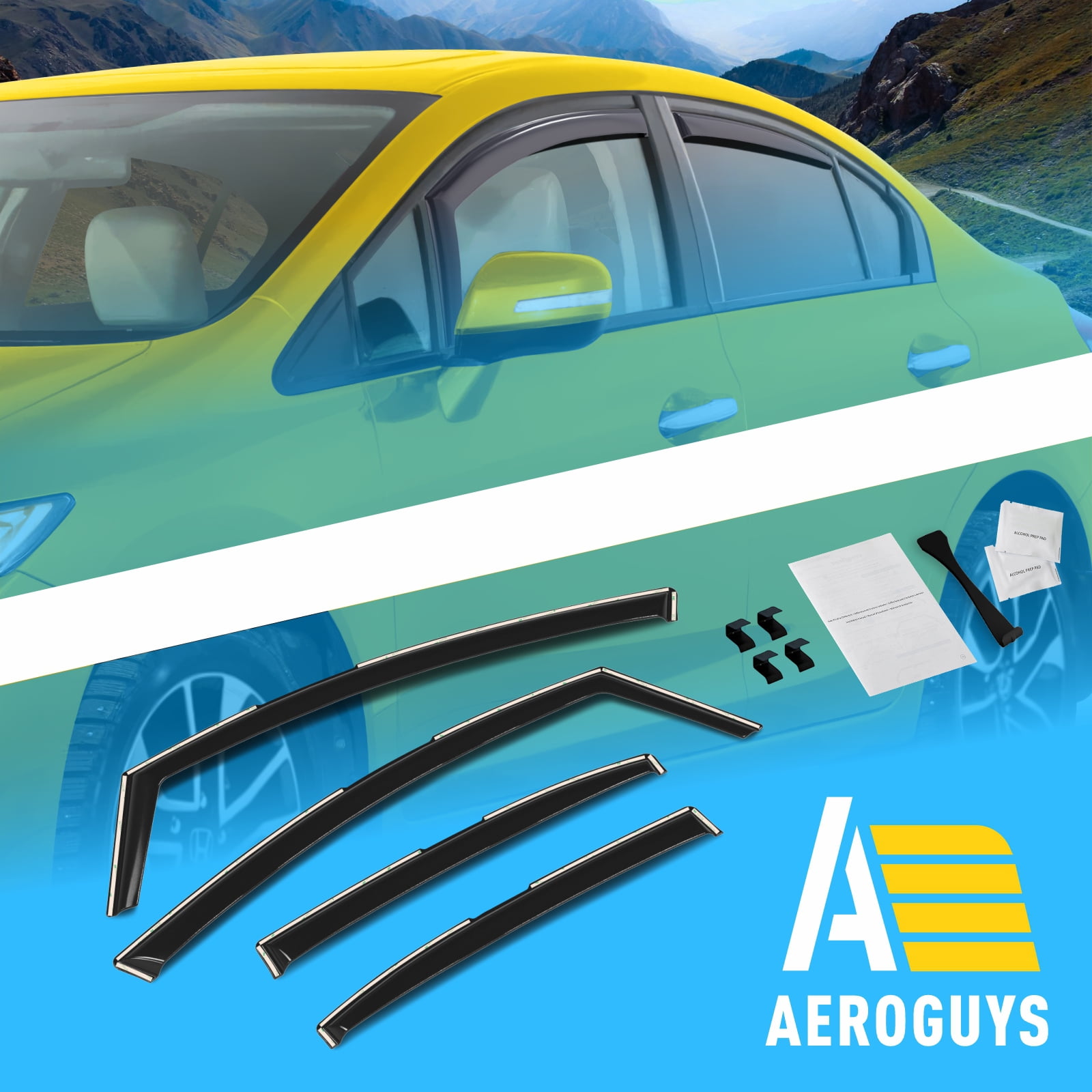 Extra Durable Window Deflectors In-Channel Window Visors Rain Guards Fit for Honda Civic 2012-2015 Sedan, Sun Visors, Wind Vent Visors, vent shades, Exterior Car Accessories - 4 pcs. AG0747