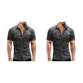 thumbnail image 2 of Qarigey Camisa de mezclilla de verano para hombre, pantalones vaqueros elásticos suaves y delgados, cierre de botón de manga corta, camiseta Gris claro SG 2Conjunto, 2 of 6