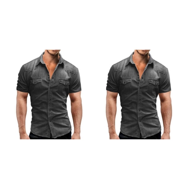Camisa vaquera Sonducket para hombre con bolsillos manga corta Gris claro 3XL 2Conjunto