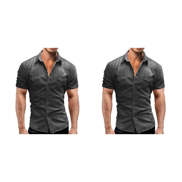 Camisa de mezclilla Minnieouse para hombre Jeans delgados Camiseta de vaquero de manga corta Gris claro 3XL 2Conjunto