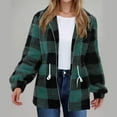 thumbnail image 2 of Womens Plaid Shirts Jacket Green Winter Double-sided Fleece Long Sleeved Long Cardigan Over Top Coats XL, 2 of 6