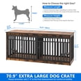 thumbnail image 3 of Dextrus 71" Large Double Dog Crate Kennel Furniture with 4 Dog Bowl, Sliding Doors for 2 Medium Dogs, Heavy Duty Wood TV Stand Dog Cage Table - Rustic Brown, 3 of 10