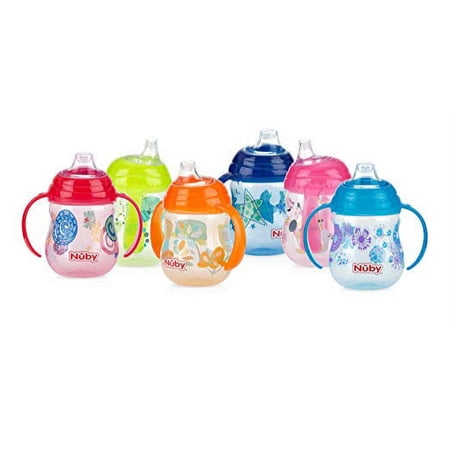 4X Nuby 1-Pack Designer Series No-Spill Clik-It Grip n' Sip Soft Flex Spout Cup, 9 Ounce - Colors May Vary