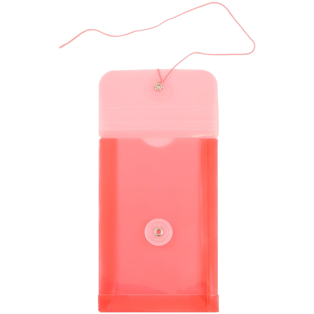 JAM Paper Plastic Envelopes with Button & String Tie Closure, 4 1/4 x 6 1/4, Red, 3/Pack