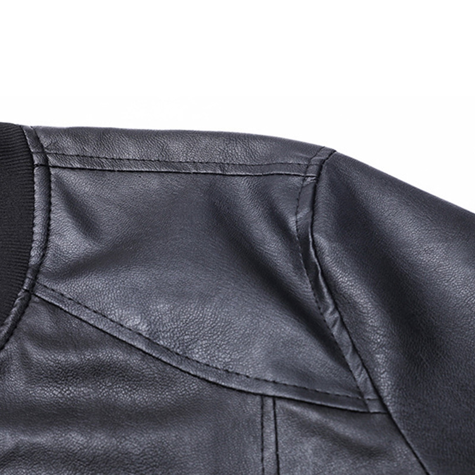 NTACZA Motorcycle Jackets for Men Stand Colloar Faux Leather Black Bomber Jacket Pu Work Zip Up Outerwear Coats for Man M