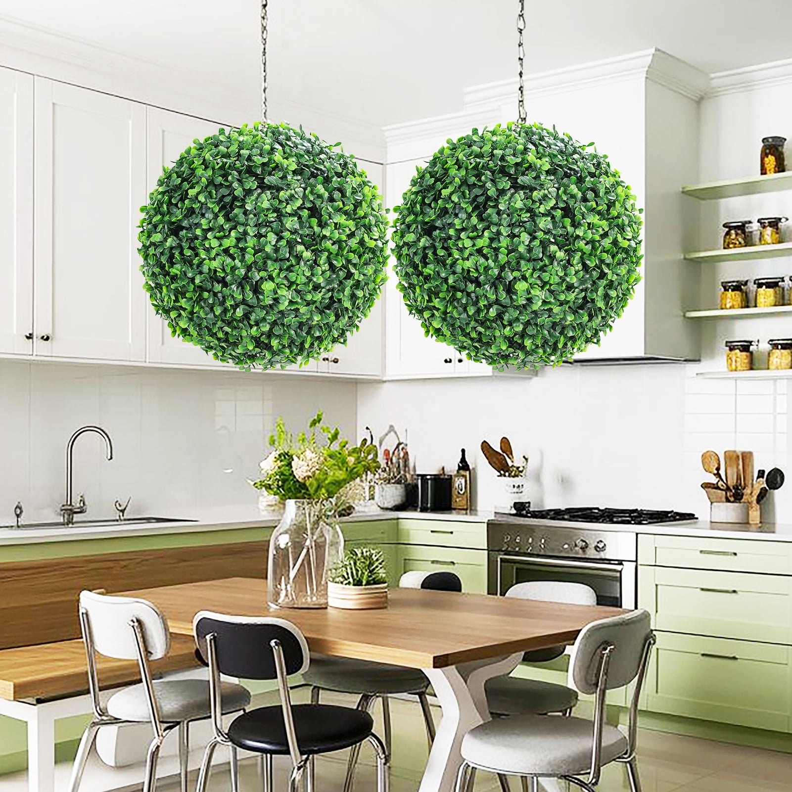 2 Pcs Faux Boxwood Balls, Artificial Outdoor Plant Topiary Balls, Fake Green Plants Decorative Spheres, for Front Porch Garden Backyard Balcony Wedding Home Decor, Green, 38cm/48cm