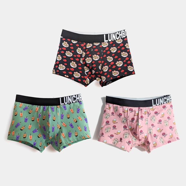 3-Pack Unisex Boxer Briefs Holiday Gift box - Bubble Tea, Ramen, Rice