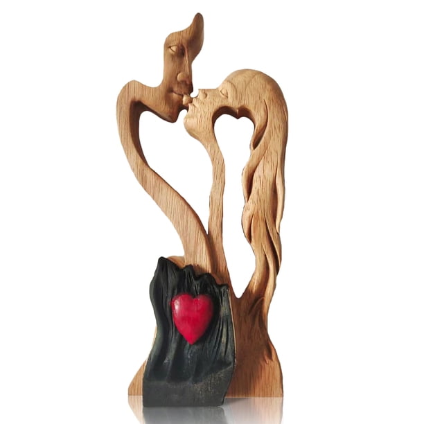Pareja estatuas y esculturas para la decoración del hogar.Madera eterna pareja besar escultura ornamento miniatura artesanía artesanía artesanía interior casa de campo decoración de fiesta Inevent HA009806-00B