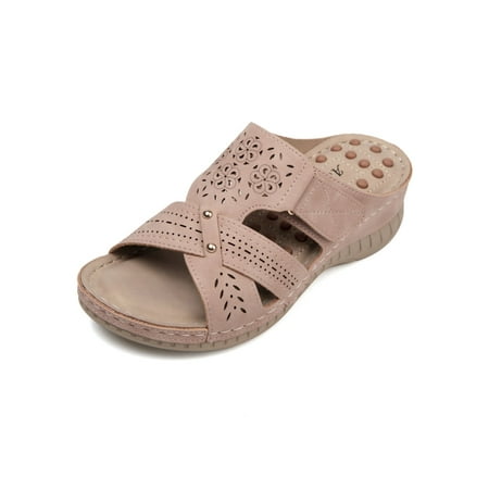

Eloshman Ladies Comfortable Open Toe Slippers Summer Lightweight Cozy Vintage Shoes