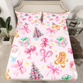 thumbnail image 2 of Homewish Cute Bowtie Ribbon Full Size Sheets,Kawaii Gingerbread Man Bed Sheets,Pink Brown Sheet Sets For Girls Kids,Ultra Soft Home Decor,4 Pieces, 2 of 7