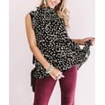 thumbnail image 2 of Camisa de mujer con cuello de muñeca, manga corta, top con estampado de puntos, camiseta informal, negro, L Sweethay AP001622-03, 2 of 7