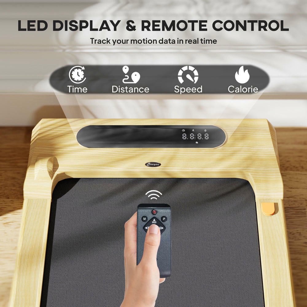 Resenkos 2.5HP Folding Walking Pad Treadmill with Remote and Transport Wheels - Natural Wood