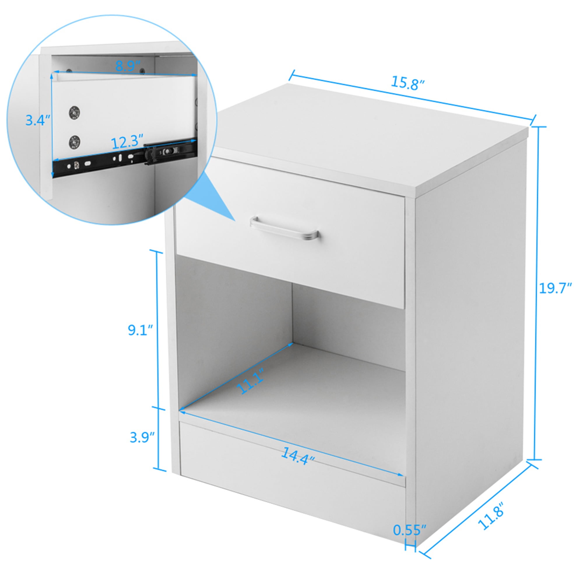 Kepooman 2pcs Night Table, Nightstand Side Table with Drawer for Living Room, White